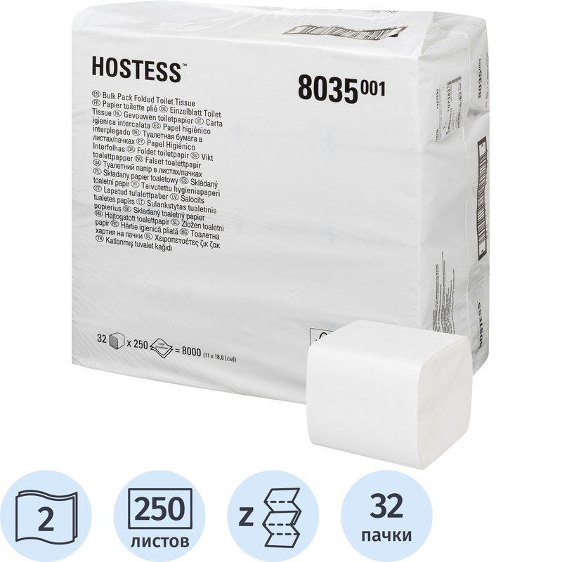 Изображение товара Бумага туалетная Kleenex Hostess 2-слойная 32 пачки по 250 листов