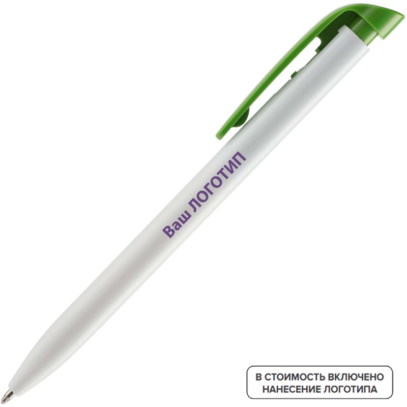 Изображение товара Ручка шариковая автоматическая Favorite синяя толщина линии 1 мм белый/зеленый корпус (200 штук в упаковке) с лого