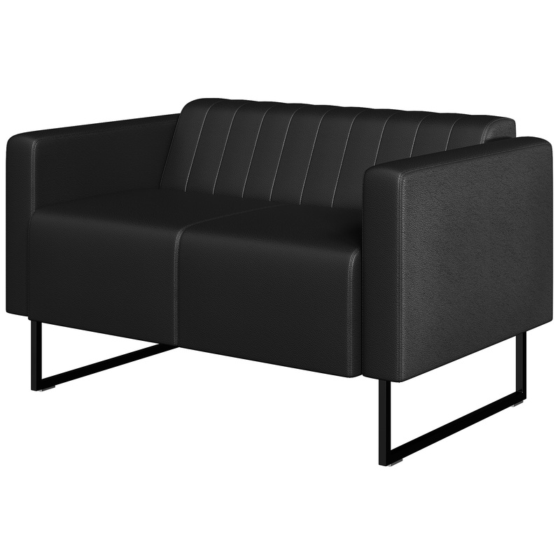 Изображение товара Двухместный диван Bright City из искусственной кожи черный для офиса и ожидающих зон