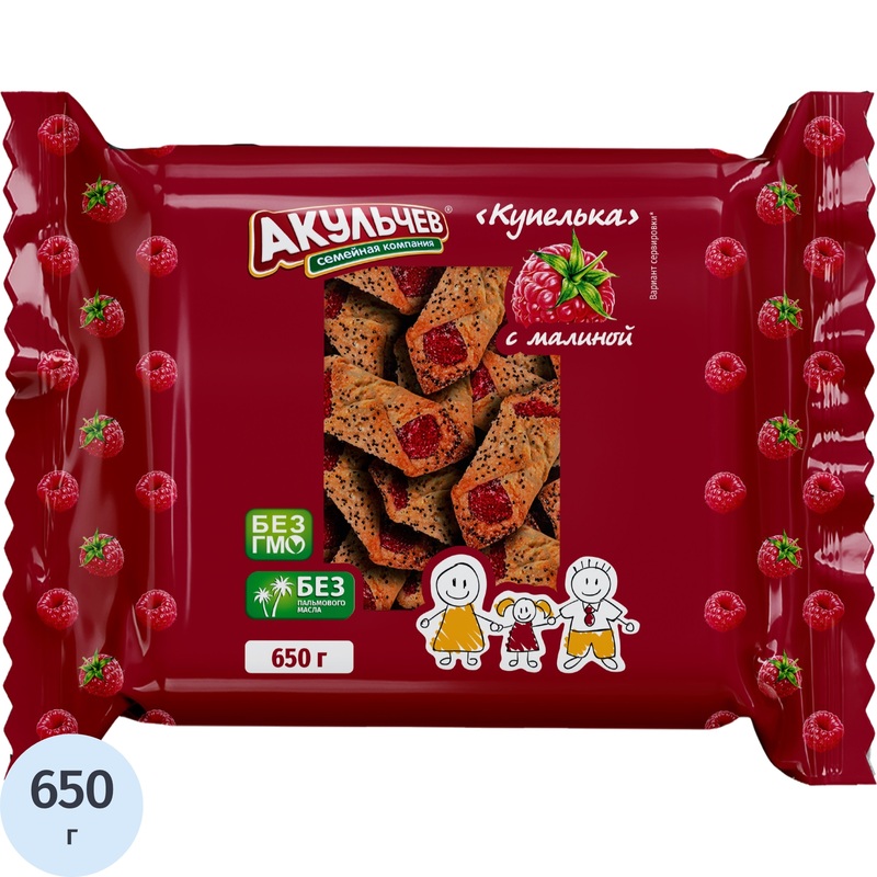 Изображение товара Печенье Акульчев Купелька с малиной 650 г натуральное и ароматное
