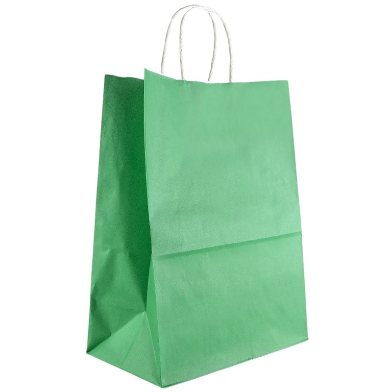 Изображение товара Крафт-пакет зелёный с кручёными ручками 260х150х340 мм 70 г/кв.м 200 шт