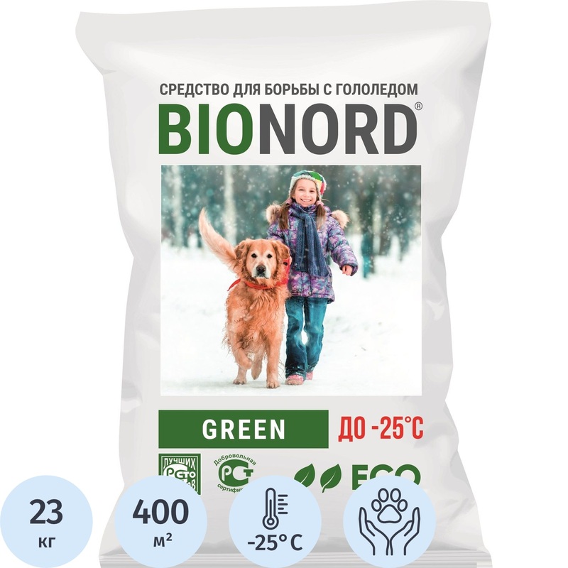 Изображение товара Противогололёдный реагент Bionord Green 23 кг до -25°C мешок