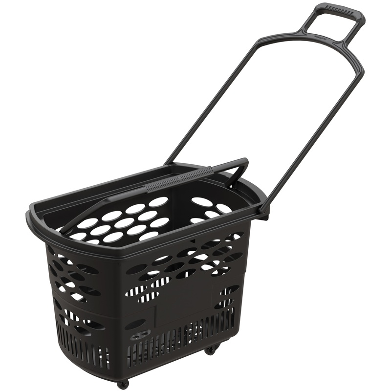 Изображение товара Покупательская корзина-тележка Techno черная 38 литров из пластика и металла