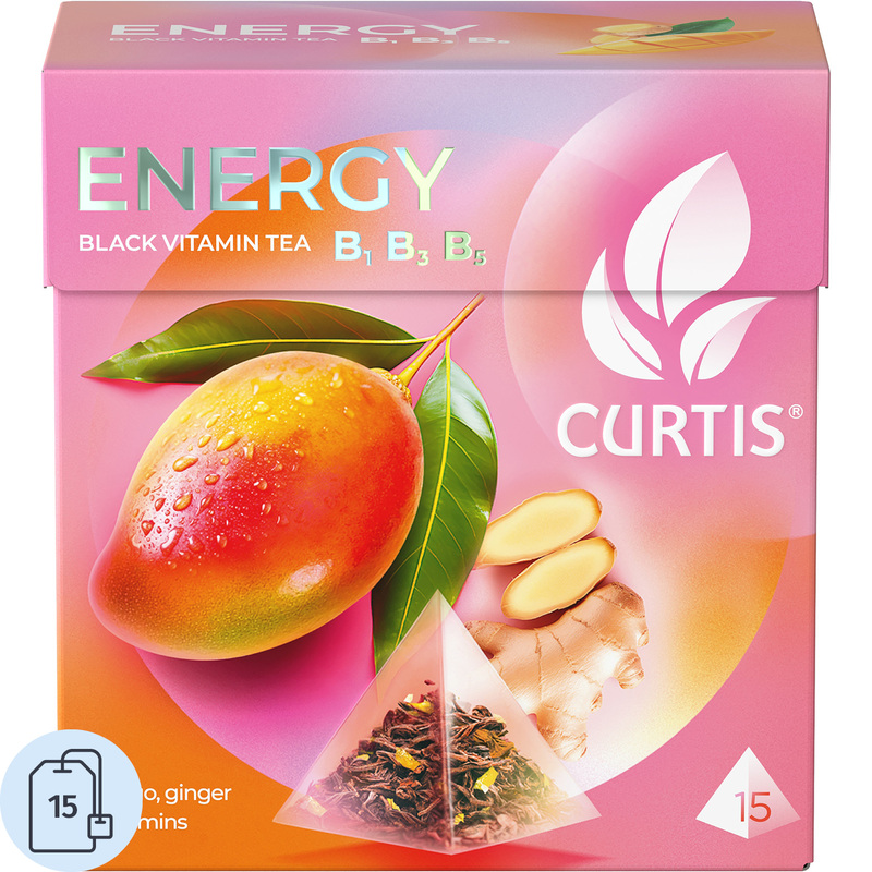 Изображение товара Черный чай Curtis Energy с имбирем и манго в пирамидках 15 шт