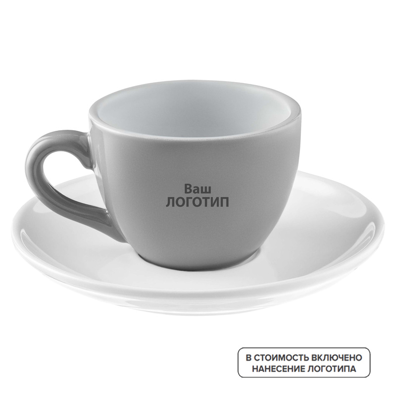 Изображение товара Чайная пара Cozy Morning 190 мл серый и белый с нанесением логотипа