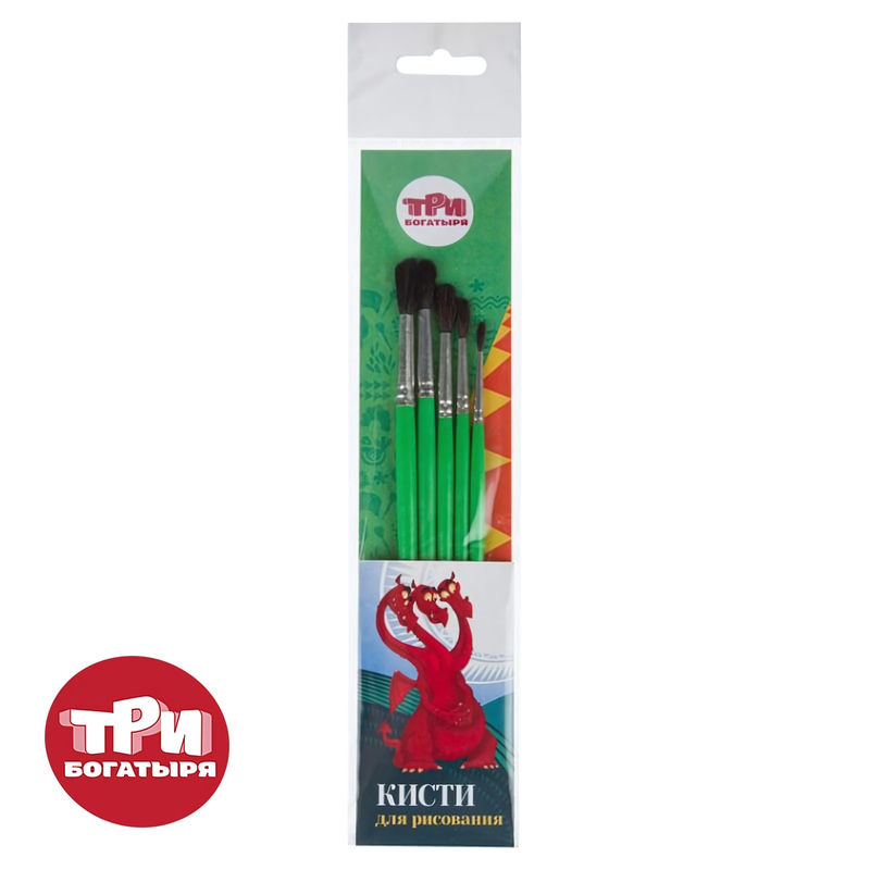 Изображение товара Набор кистей Комус Три Богатыря белка 5шт для акварели и масляных техник