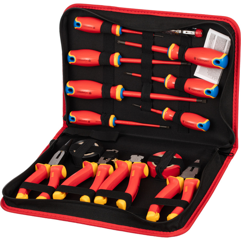 Изображение товара Уценка. Набор диэлектрического инструмента электромонтажный TOPFORT 14 предметов профессиональный (2100572)