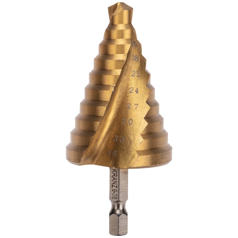 Изображение товара Сверло ступенчатое по металлу Kranz 9-36 мм Р6М5 шестигранное KR-12-6614