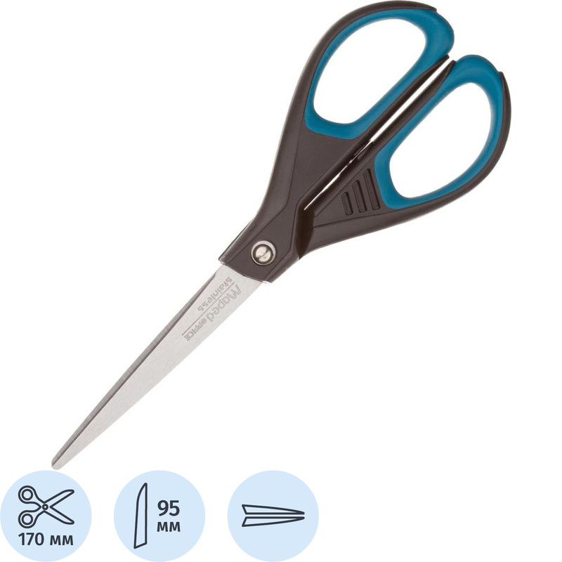 Изображение товара Ножницы 170 мм Maped Essentials soft с пластиковыми прорезиненными симметричными ручками черного/синего цвета 468210