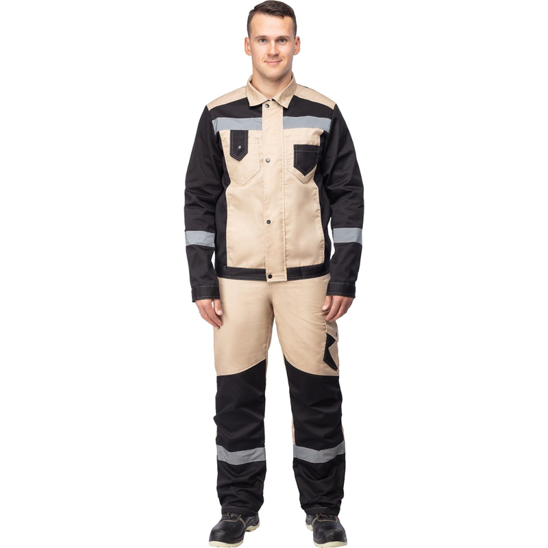 Изображение товара Костюм рабочий летний мужской л21-КПК бежевый/черный размер 48-50