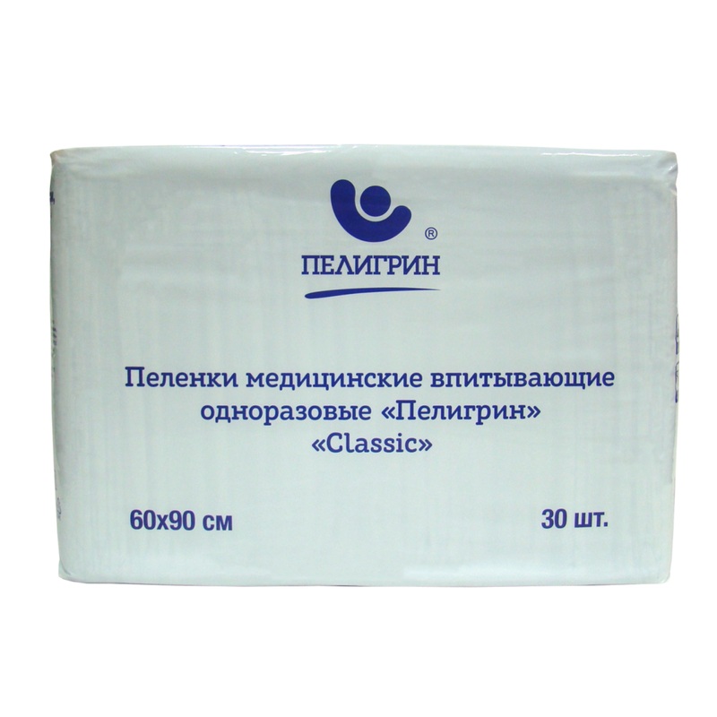 Изображение товара Пеленки одноразовые впитывающие Пелигрин Classic 60x90 см (30 штук в упаковке)