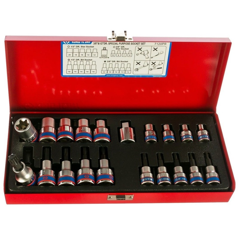 Изображение товара Набор головок TORX King Tony Е6-Е20 и Т10-Т55 1/2 и 3/8 дюйма 20 предметов