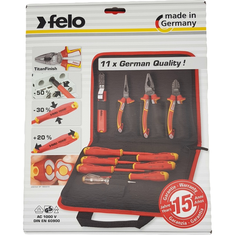 Изображение товара Набор электромонтажных инструментов Felo 11 предметов диэлектрические отвертки плоскогубцы бокорезы