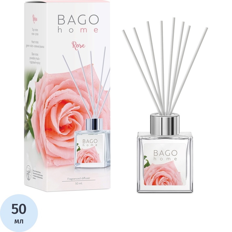 Изображение товара Аромадиффузор Bago Home Роза 50 мл с палочками для дома и офиса