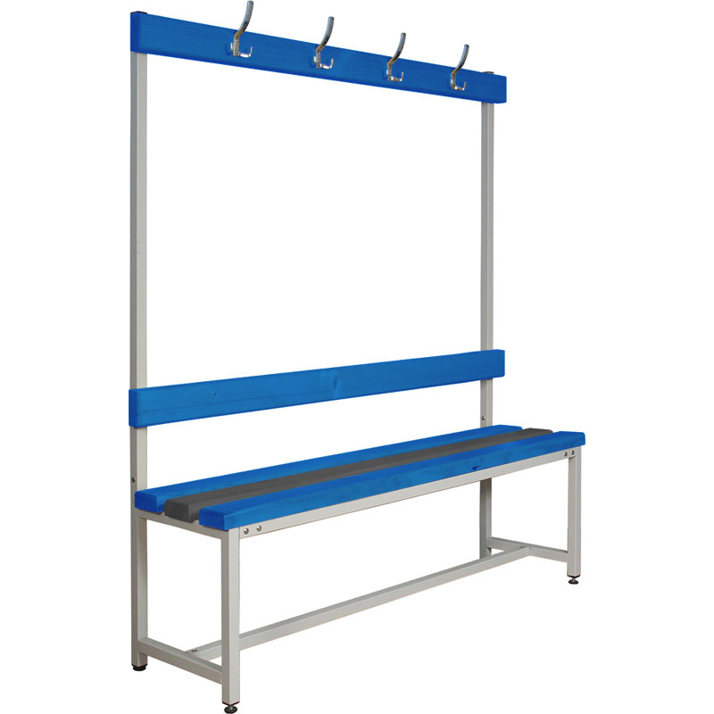 Изображение товара Скамья со спинкой и вешалкой 1500 мм металлическая пластиковая синяя/серая