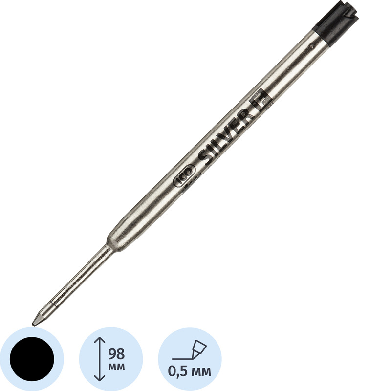 Изображение товара Стержень шариковый ICO Silver Parker черный 98 мм 0.5 мм