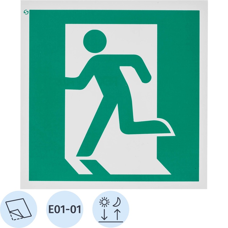 Изображение товара Знак безопасности Выход здесь левосторонний E01-01 200x200 мм фотолюминесцентный