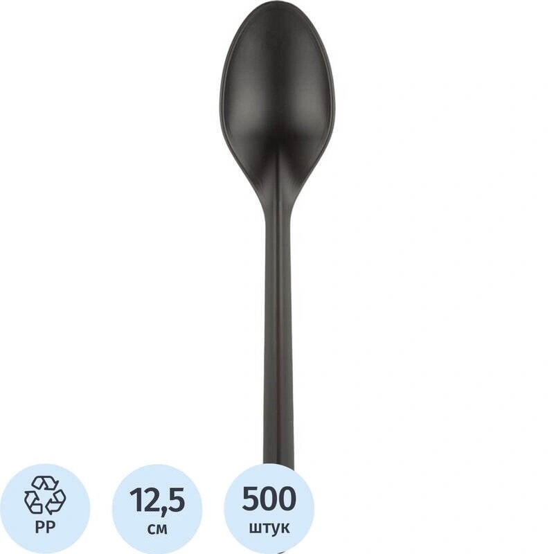 Изображение товара Одноразовые чайные ложки черные 125 мм 500 штук в упаковке для мероприятий