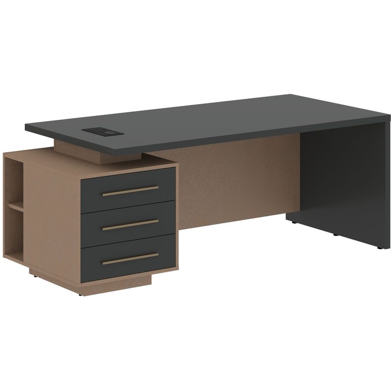 Изображение товара Стол руководителя с тумбой левый (яшма чёрный/кобра, 2000х900х750 мм)