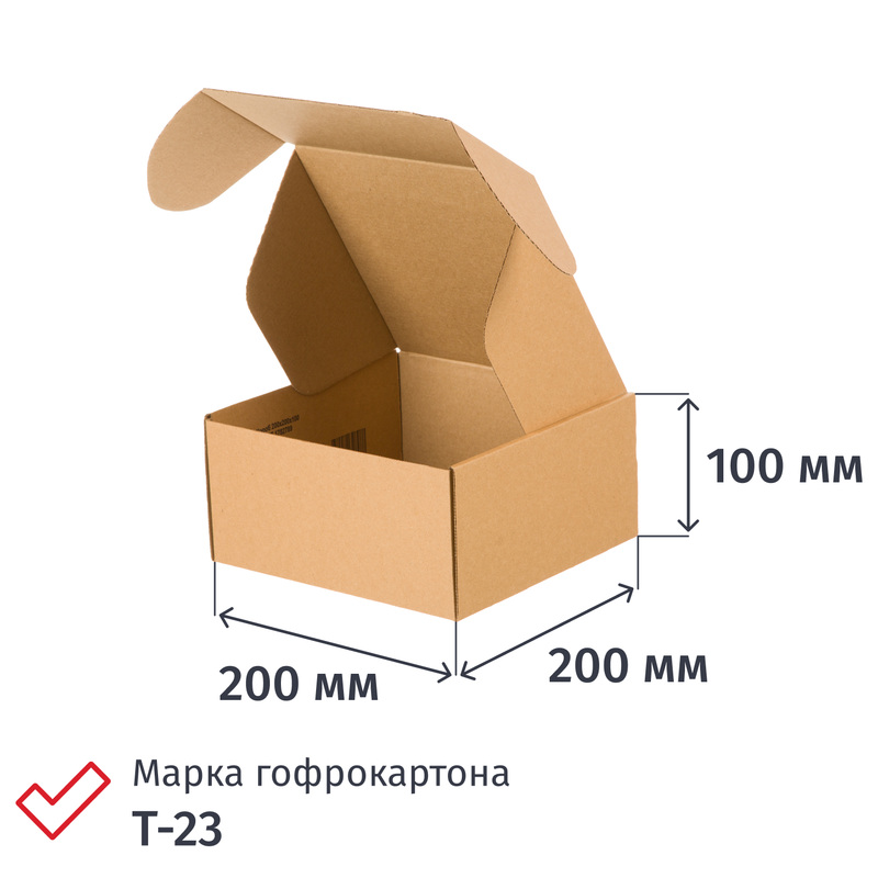 Изображение товара Гофрокороб самосборный почтовый 200х200х100 мм Т-23 профиль Е бурый (50 штук в упаковке)