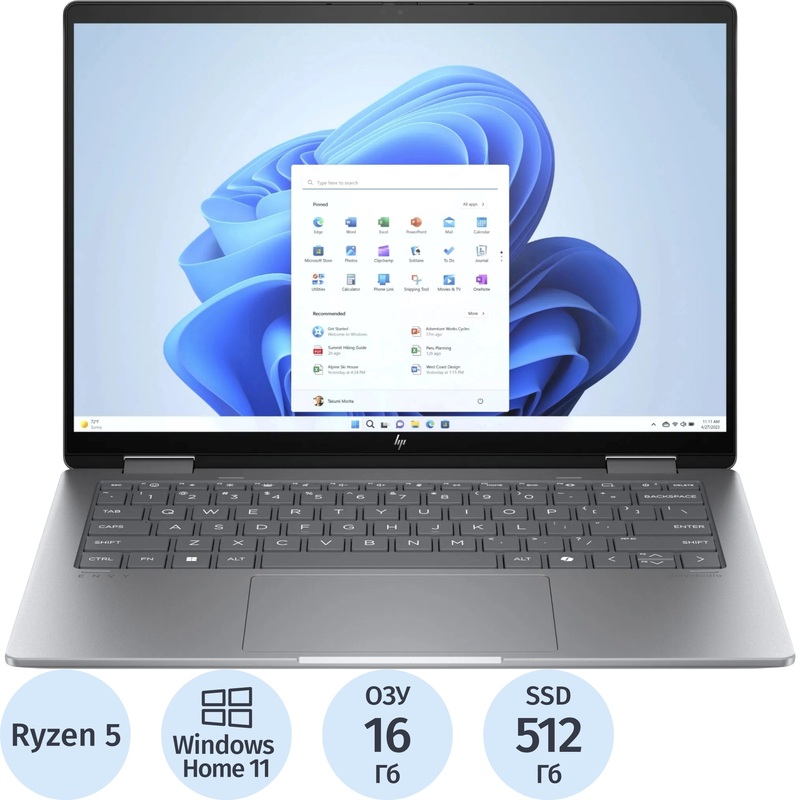 Изображение товара Ноутбук HP Envy x360 14"-fa0004ci 14" серебристый AMD Ryzen 5 8640HS/16 ГБ/SSD 512 ГБ (A1AA5EA)