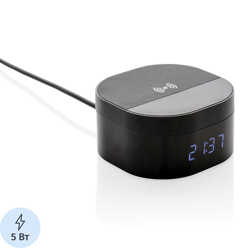 Изображение товара Беспроводное зарядное устройство Aria 5 Вт с часами и microUSB кабелем