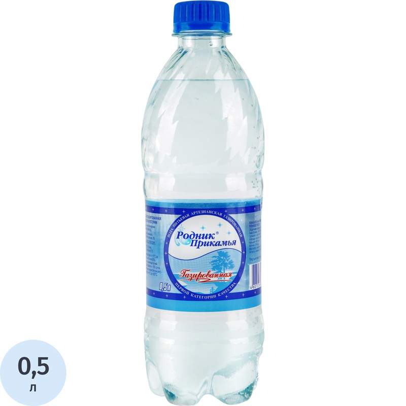 Изображение товара Вода питьевая Родник Прикамья газированная 0.5 л Изображение товара Вода питьевая Родник Прикамья газированная 0.5 л
