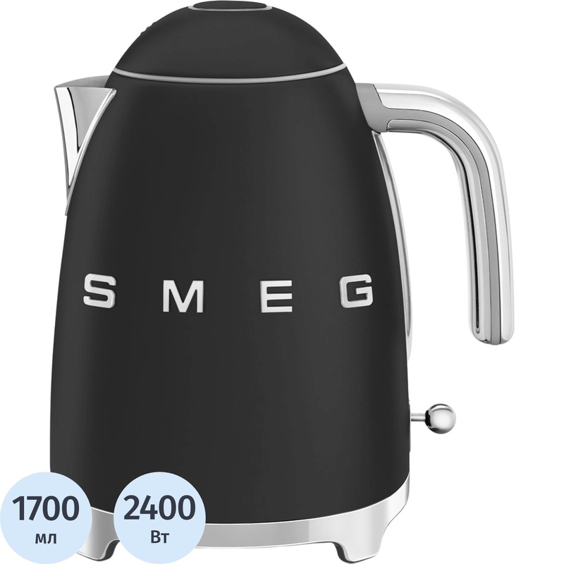 Изображение товара Электрический чайник Smeg KLF03BLMEU черный 1.7 л мощность 2400 Вт стильный дизайн надежное исполне