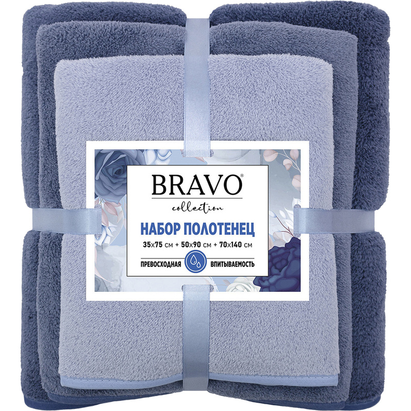 Изображение товара Набор полотенец из микрофибры Сванк 3 шт синий 35x75/50x90/70x140 см 300 г/кв.м
