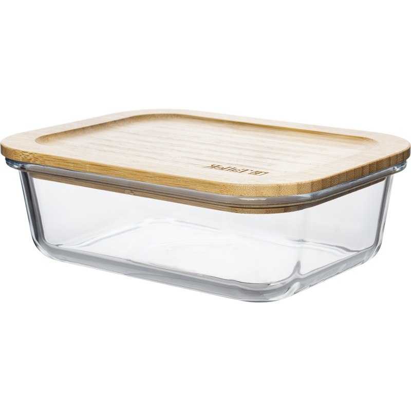 Изображение товара Контейнер стеклянный 0.97 л прямоугольный с бамбуковой крышкой 38133