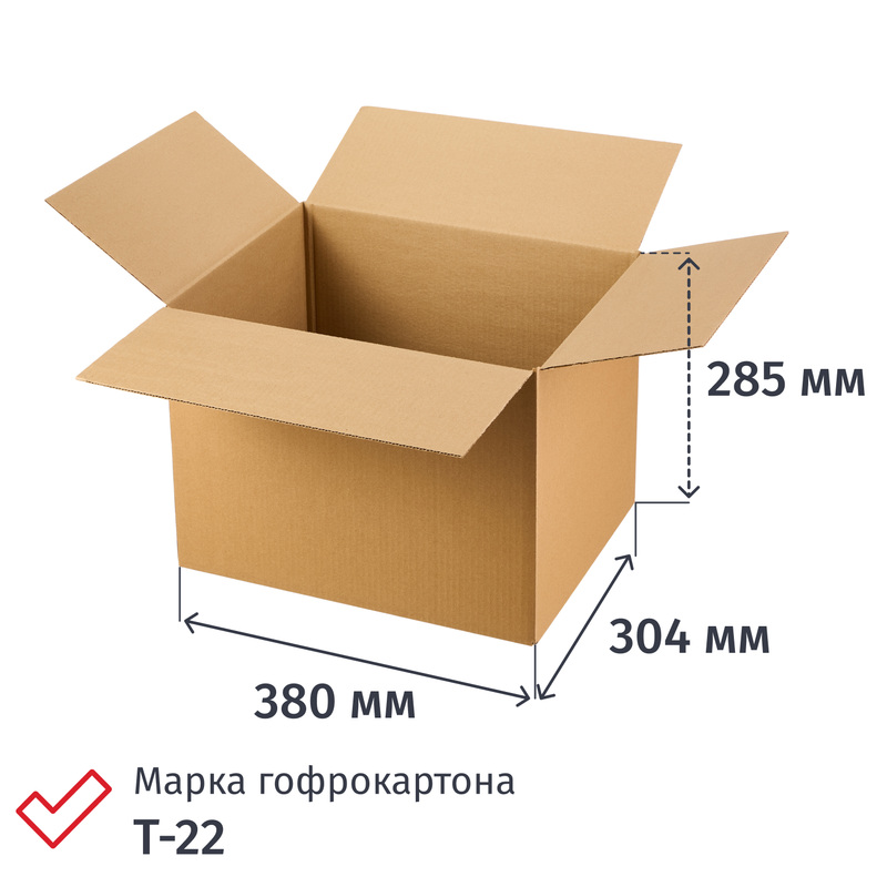 Изображение товара Гофрокороб 380х304х285 мм Т-22 профиль B бурый (20 штук)