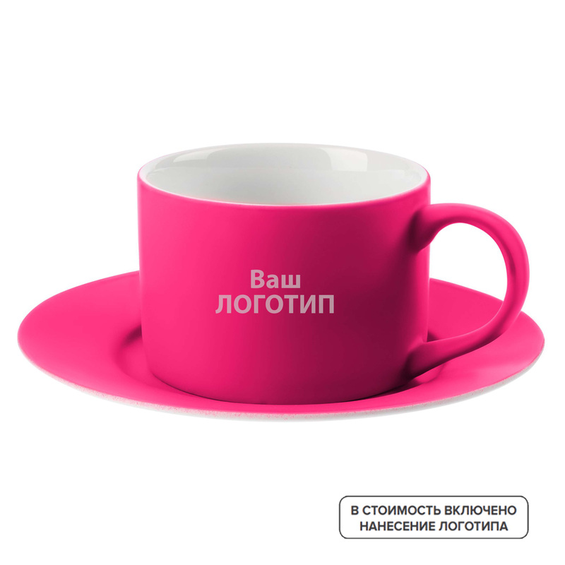 Изображение товара Чайная пара Best Morning 250 мл фарфор розовая с индивидуальной гравировкой 36 шт