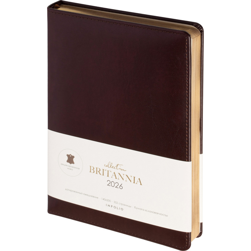 Изображение товара Ежедневник InFolio Britannia 2026 натуральная кожа А5 бордовый с золотым
обрезом