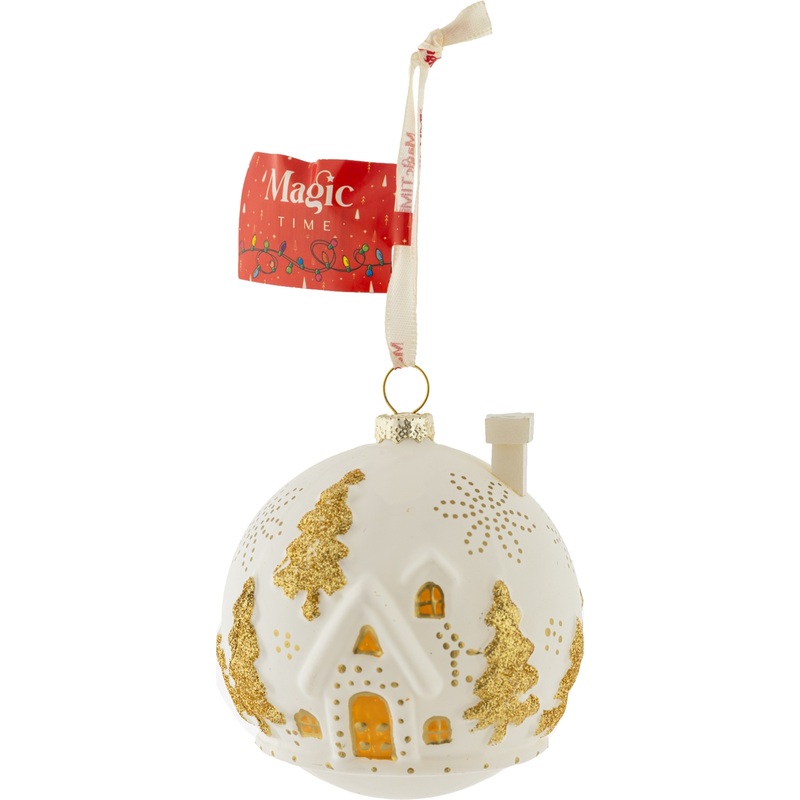 Изображение товара Ёлочная игрушка стекло заснеженный домик 8 см Magic Time белая эффектная