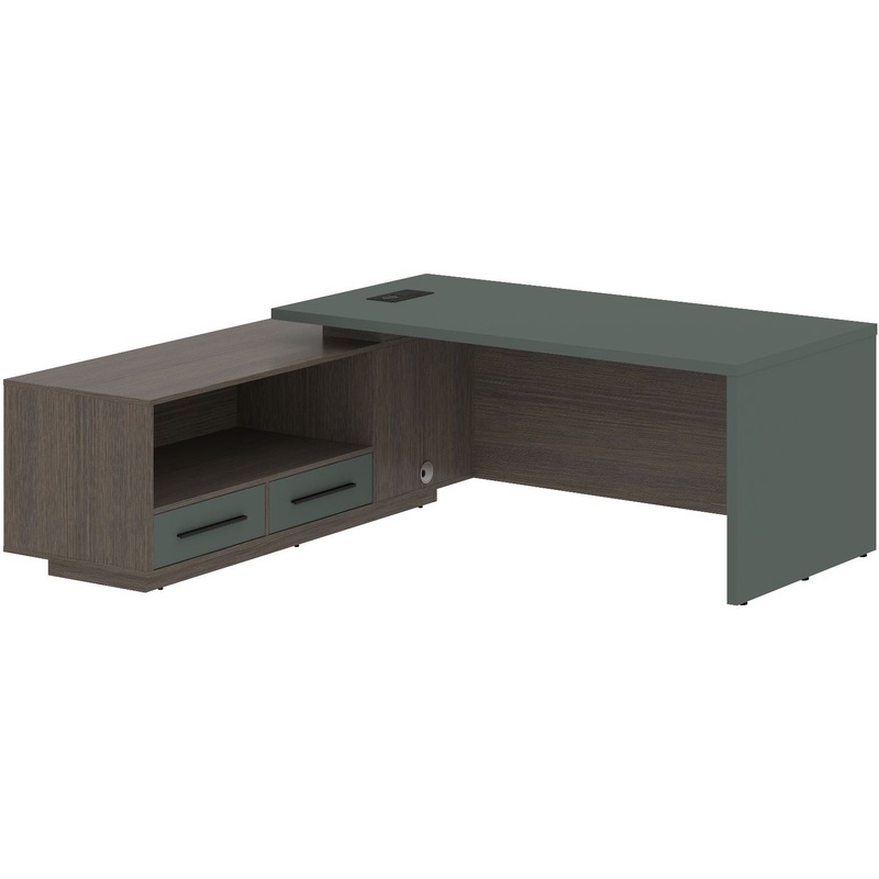 Изображение товара Современный офисный стол руководителя с тумбой и встроенными розетками 2100х1900 мм