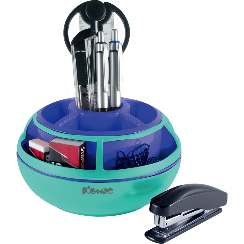 Изображение товара Канцелярский набор Комус пластиковый бирюзово-синий с вращающейся основой