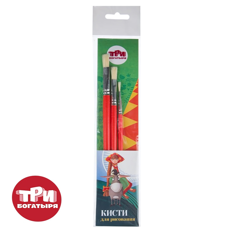 Изображение товара Набор кистей Комус Три Богатыря щетина 3 шт для масляной и акриловой живописи