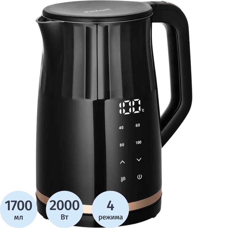 Изображение товара Электрический чайник Kitfort KT-6610 черный мощность 2000 Вт 1700 мл