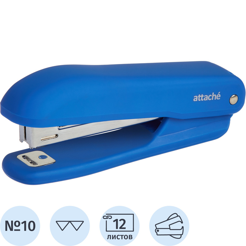 Степлер Attache Comfort до 12 листов синий (скобы № 10, с антистеплером, покрытие soft touch)