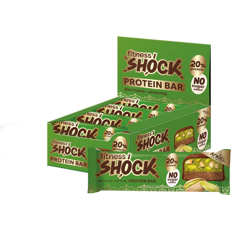 Изображение товара Батончик FitnesSHOCK фисташка-шоколад (12 батончиков по 50 г)