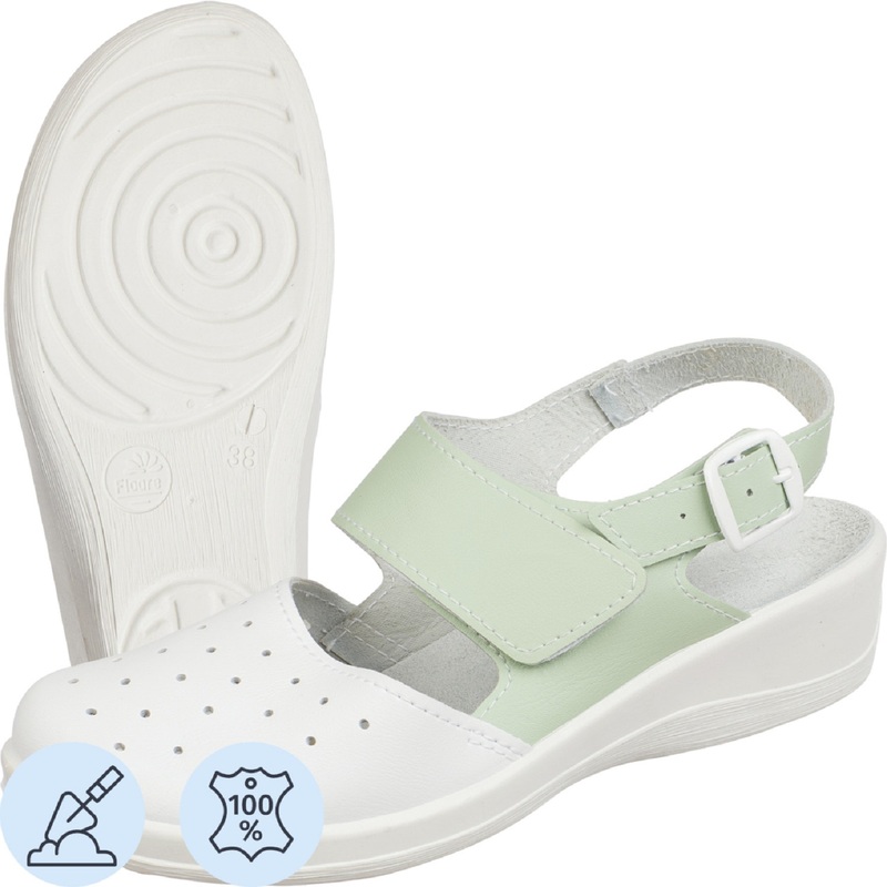 Изображение товара Женские сабо Бэлла из натуральной кожи белые зеленые размер 40 регулировка ремешком