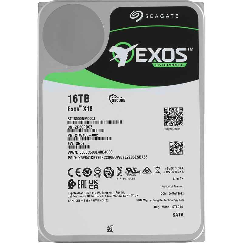 Изображение товара Жёсткий диск Seagate Exos X18 16 ТБ 3,5 дюйма SATA 7200 об/мин 256 Мб буфера