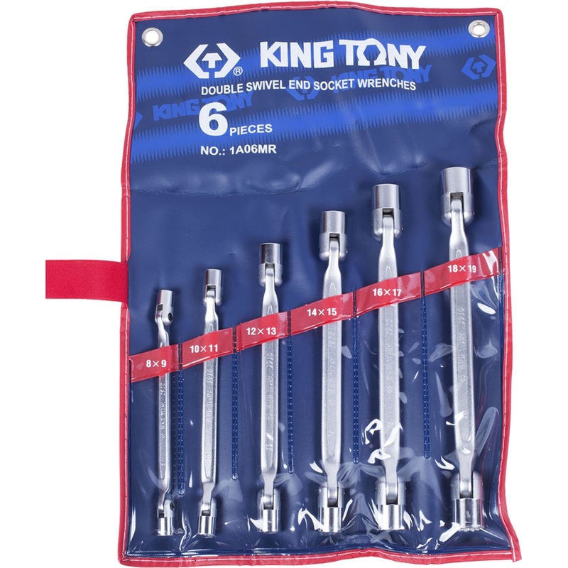 Изображение товара Набор гаечных торцевых ключей King Tony 8-19 мм шарнирных в чехле из 6 штук