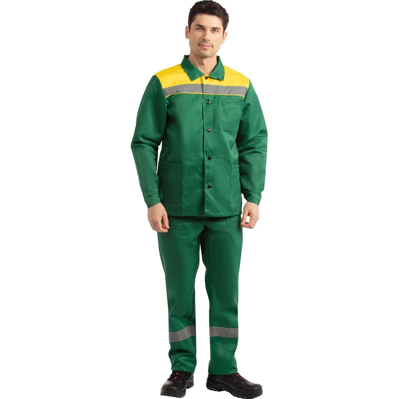 Изображение товара Рабочий летний мужской костюм л16-КБР с СОП зеленый жёлтый размеры 44 46