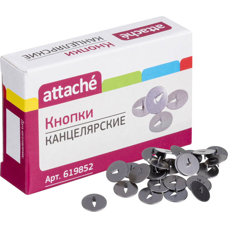 Изображение товара Кнопки канцелярские Attache стальные, 12мм, металлические 100 шт. карт.уп