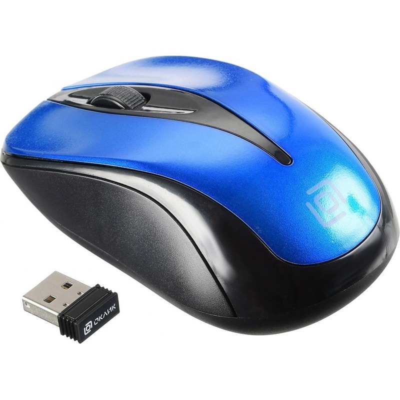 Изображение товара Беспроводная мышь Oklick 675MW черно-синяя оптическая USB с дальностью 10 м