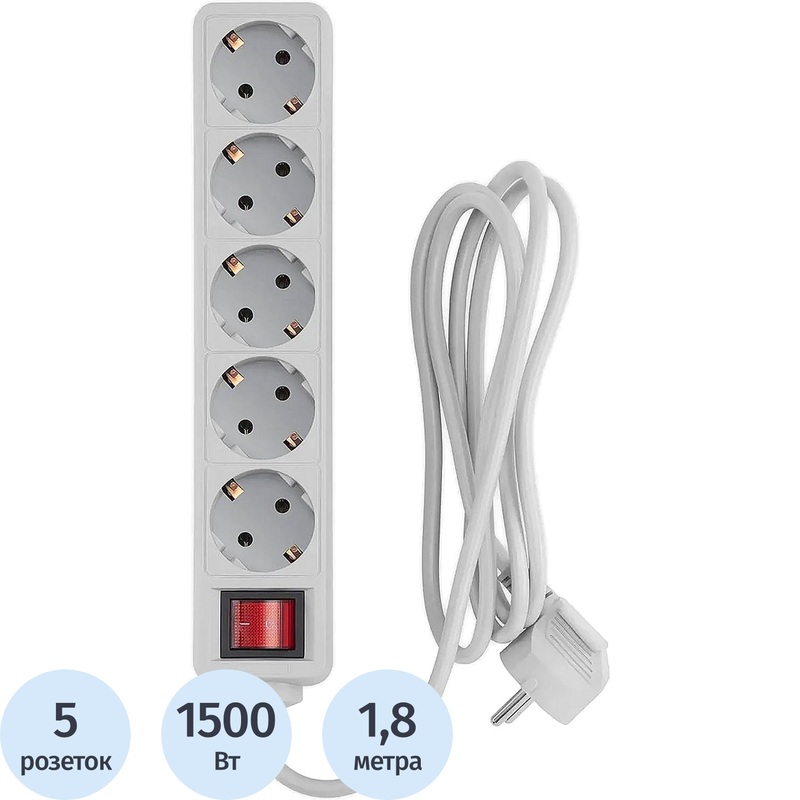 Изображение товара Сетевой фильтр PC Pet AP01006-1.8-G на 5 розеток 1.8 м с фильтром импульсных помех