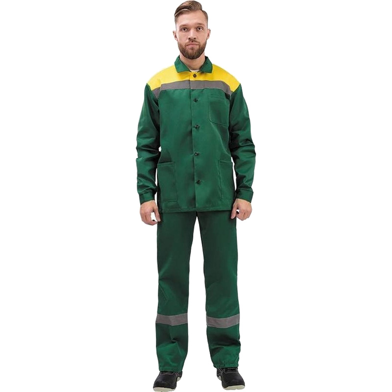 Изображение товара Рабочий летний мужской костюм л02-КПК зеленый желтый для сельского хозяйства и строительства