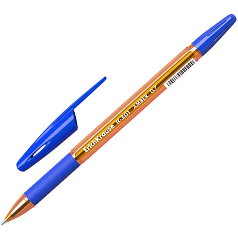 Изображение товара Ручка шариковая неавтоматическая Erich Krause R-301 Amber Stick&Grip синяя (толщина линии 0.35 мм, 39530)