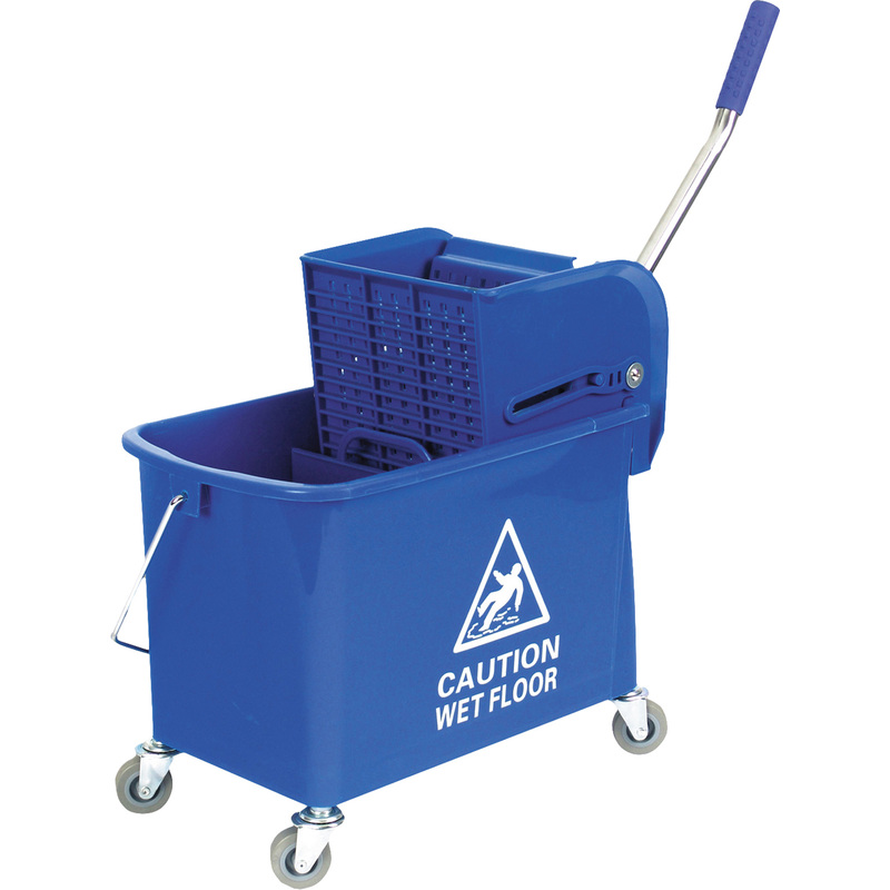 Изображение товара Ведро на колесах 20л с 2 отделениями и отжимом синее для влажной уборки